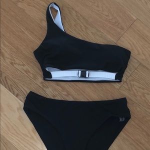buckle front one shoulder bikini set